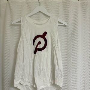 Peloton White Muscle Tee with Red Patterned Logo